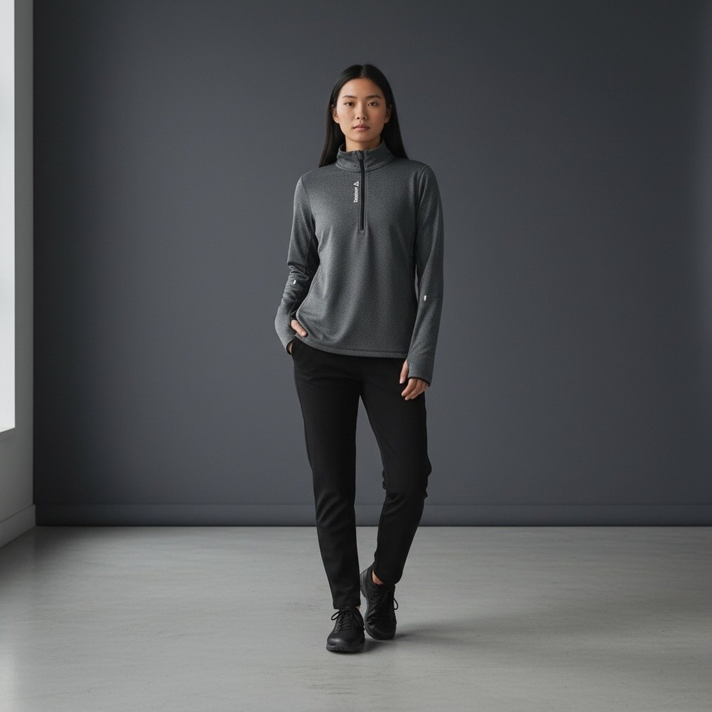 Reebok Women's Grey Melange 1/4 Zip Long Sleeve Athletic Pullover‎ Size S